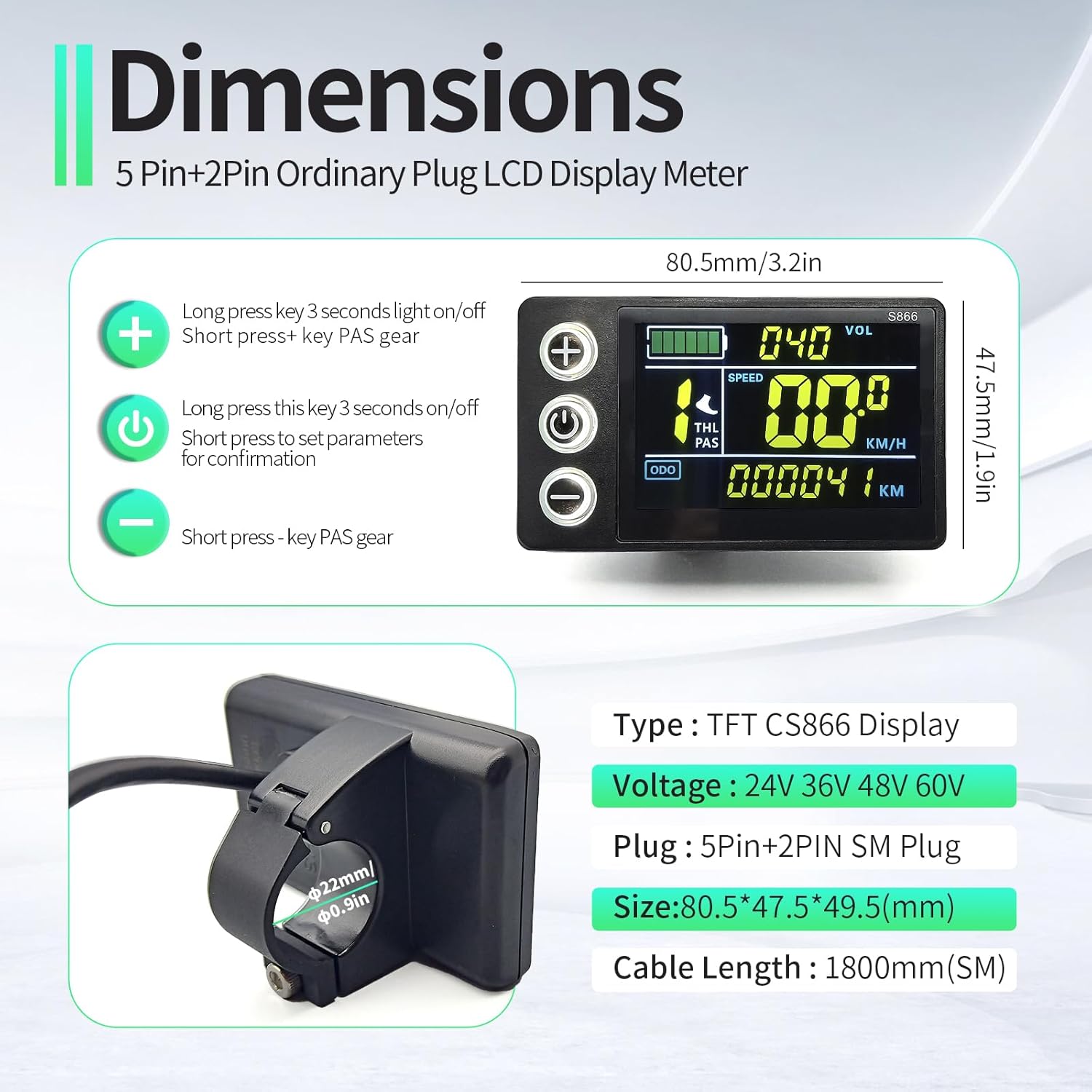 JOCHEN Ebike 36V/52V 30A/40A Brushless Controller Mini LCD S866 Display for Electric Bicycle Scooter Mountain Bike Parts