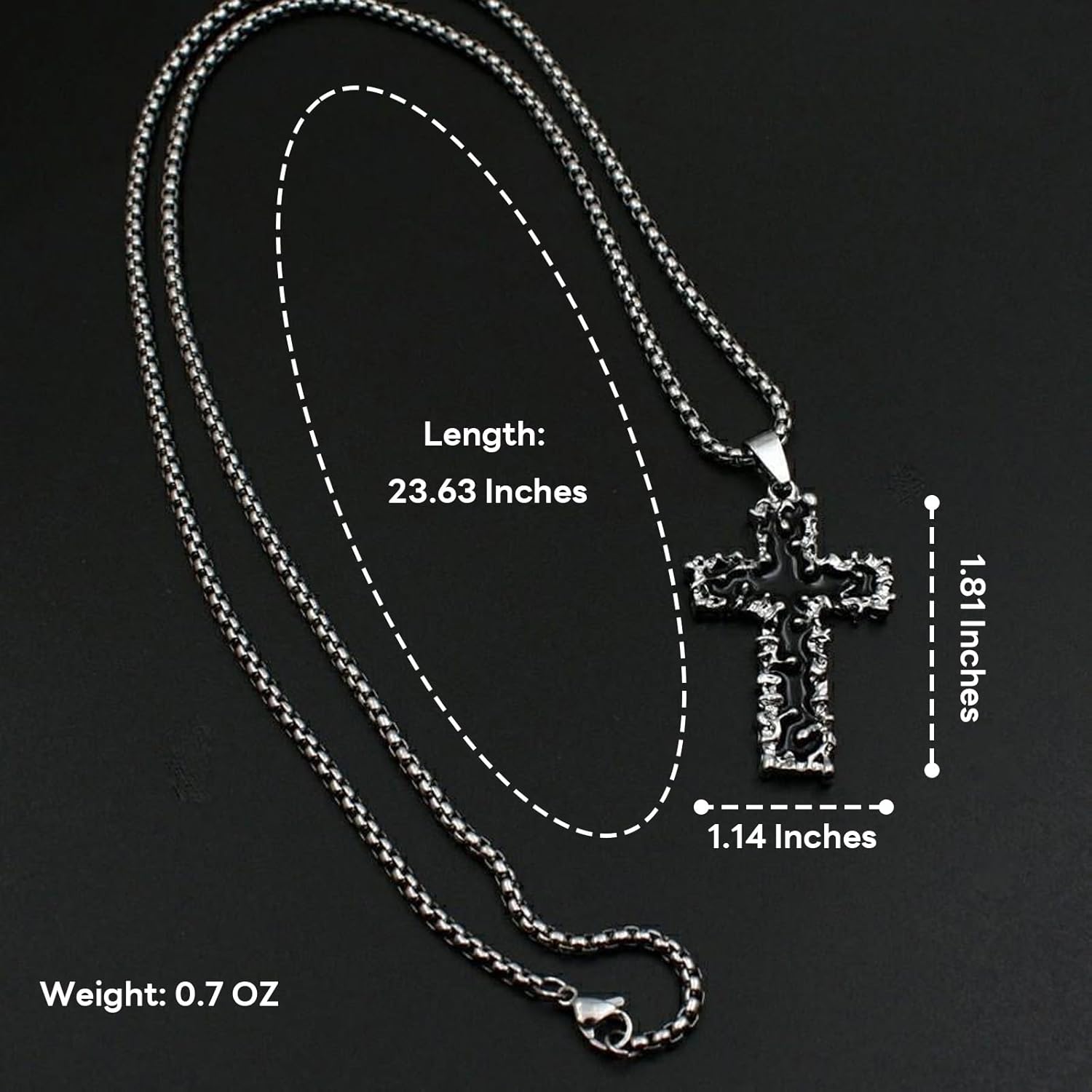 Silver Cross Pendant Necklace Simple Lava Cross Charm Choker Stainless Steel Wheat Long Chain Crucifix Jewelry Sweater Necklace for Women Men Birthday Christmas New Year Gifts - Image 3