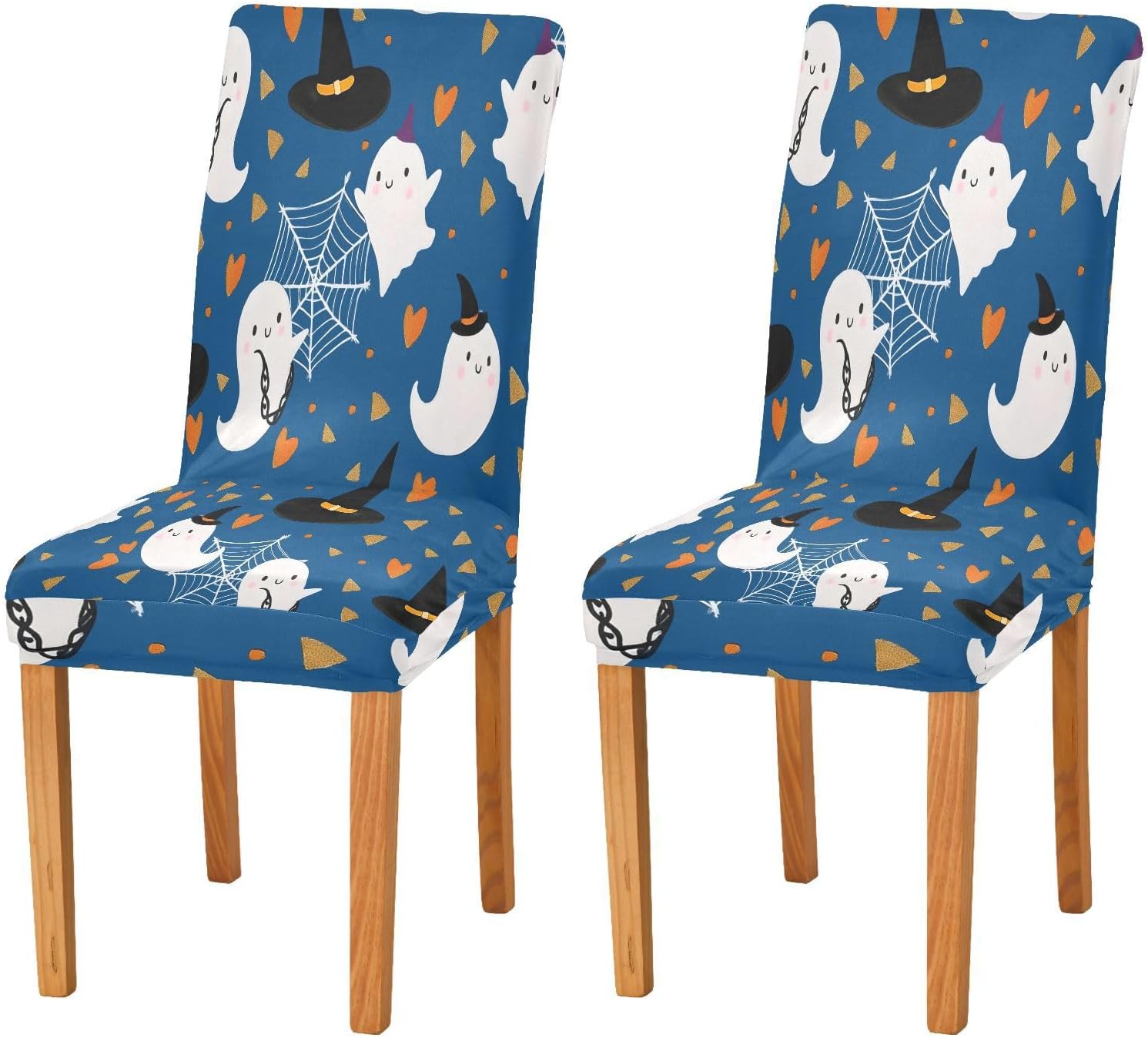 ALAZA Chair Covers for Dining Room, Ghost Hat Spider Web Pattern Stretch Chair Cover Sets Chair Protector Removable Washable for Ktichen Restaurant Hotel