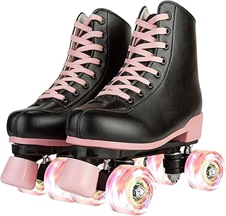 XUDREZ Roller Skates for Women Girls Light Up Adult Roller Derby Skates Double Row PU Leather Skates for Youth Beginner Outdoor