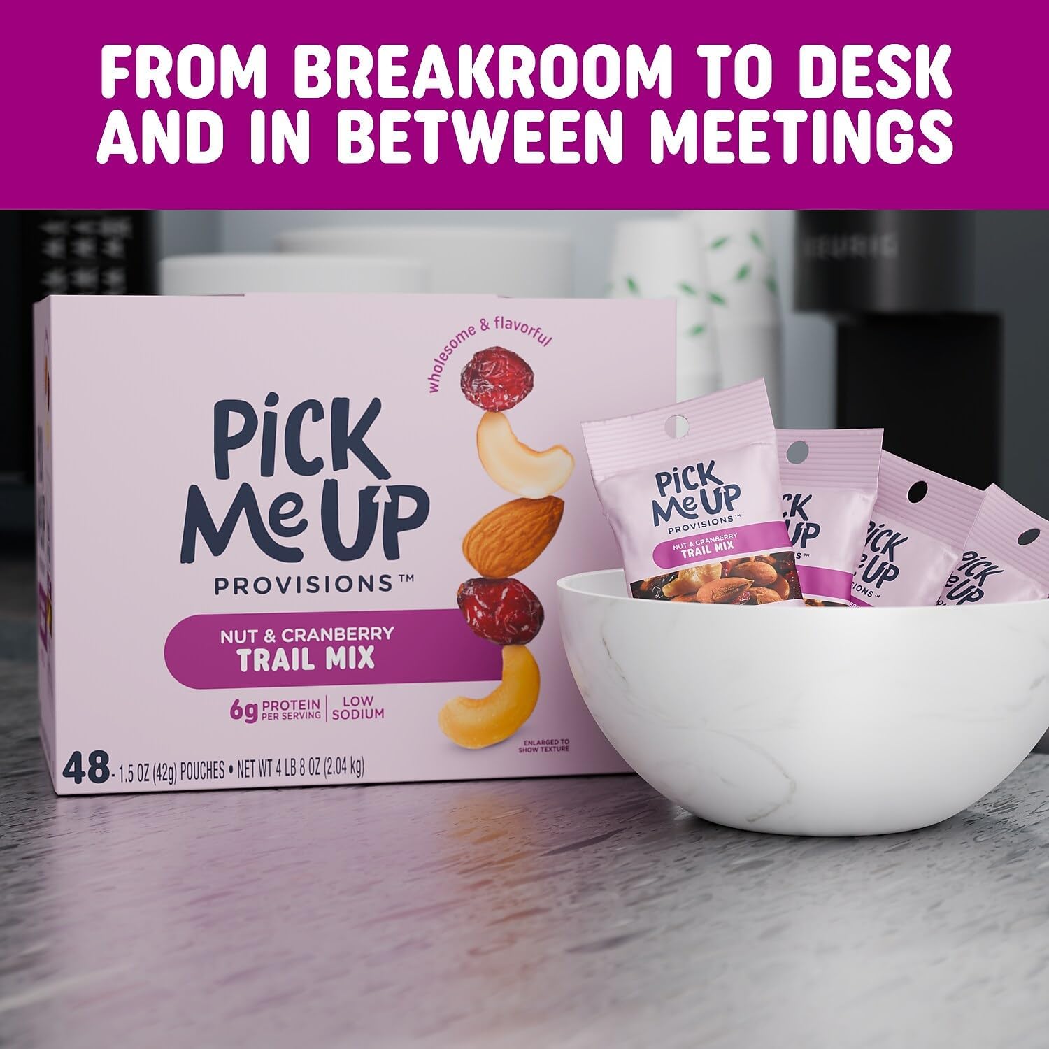 Pick Me Up Provisions Nut & Cranberry Trail Mix, 48 Single-Serve Bags, High-Protein Snack, Perfect for Lunches