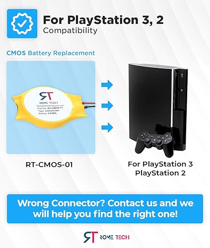 Miniatura 2 de Rome Tech Batería CMOS de repuesto para Sony Playstation 23 PS2 PS3 Backup RTC BIOS batería 2 cables (paquete de 2)