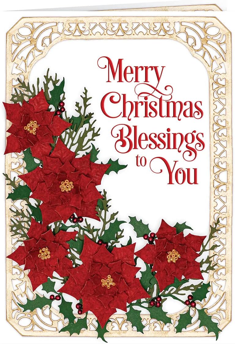Fox Valley Traders Custom Poinsettia Collage Christmas Card Set of 20, Card & Front of Envelope Personalization w/Design
