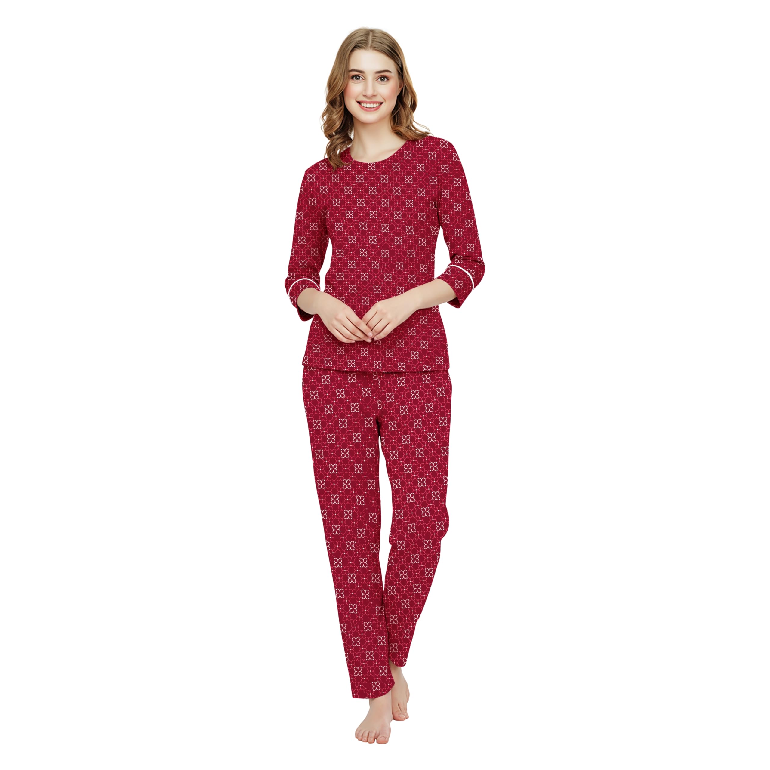 Women's Cotton Night Suit Set || Round Neck, Half Hand TOP and Double Side Pocket Pant || TOP and Bottom Same Floral Print Cloth...-picture-57