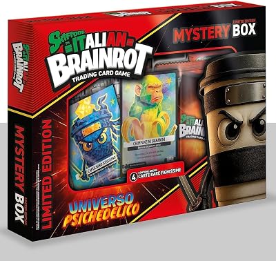 Skifidol Idioma Italiano Brainrot Mystery Box Universo PSICHEDELICO – Trading Card – con 4 Cartas promocionales Raras, 2 Polygon y 42 Cartas – Edición Limitada – Serie Alpha