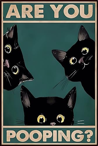Cartel de lata vintage con texto en inglés Are You Pooping Póster de metal de gato negro para amantes de los gatos, regalo divertido de metal para
