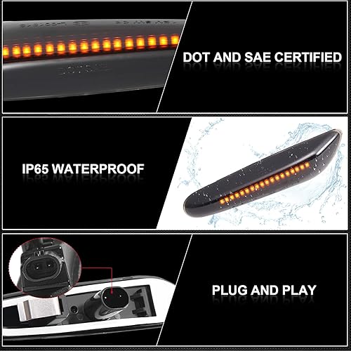 Miniatura 5 de Kit de montaje de luces LED laterales con lente ahumada, lámpara de señal de giro ámbar para el lado del conductor y del pasajero, compatible con