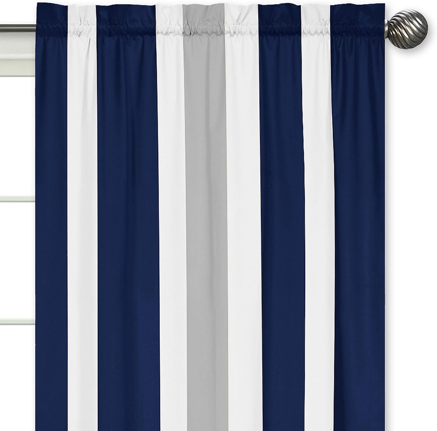 Sweet Jojo Designs Navy Blue, Gray and White Window Treatment Panels for Stripe Collection - Set of 2