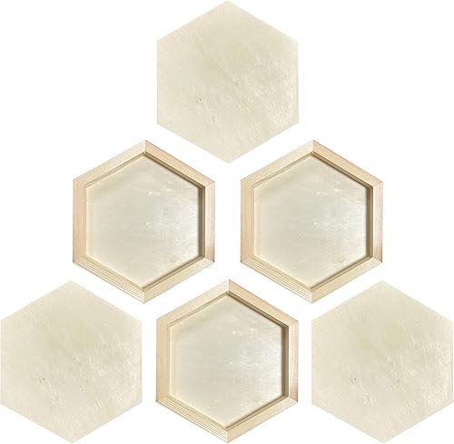 Lienzo de madera hexagonal para manualidades, tableros de madera enmarcados para pintar (8 x 9 pulgadas, 6 unidades)