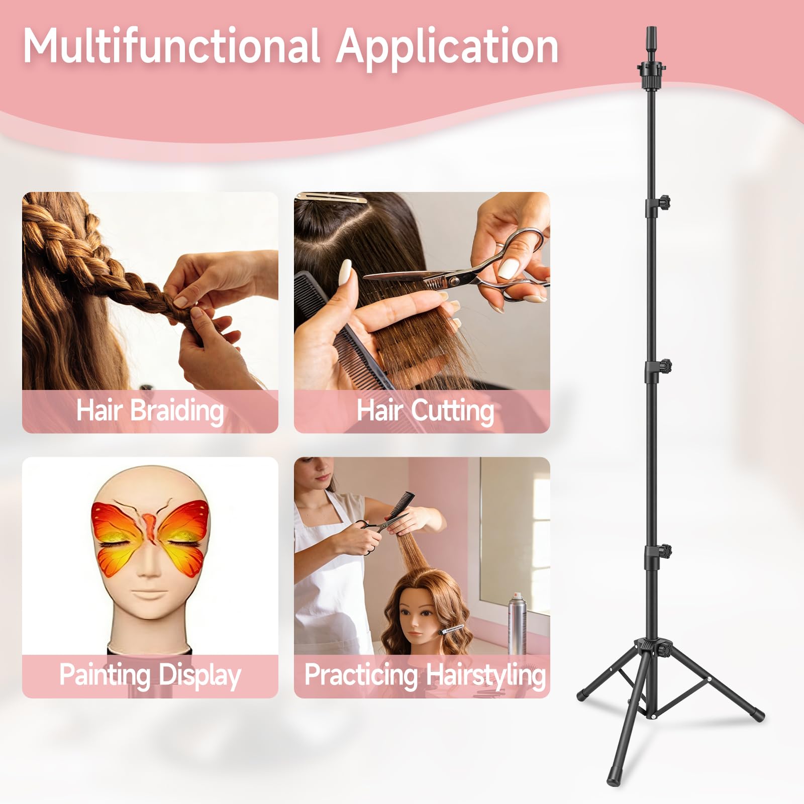 Yofuly Soporte para peluca de 55 pulgadas, trípode de ajuste de altura, cabeza de entrenamiento, cabeza de maniquí para cosmetología, peluquería y entrenamiento — view 9