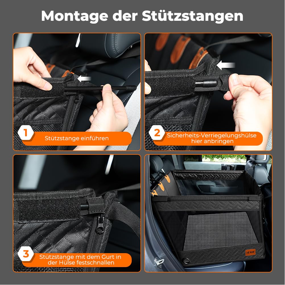 KYG großer Hunde autositz für mittelgroße bis große Hunde mit Matte, wasserfeste Rücksitz-Extender-Abdeckung mit 3 Mesh-Fenstern, zusammenklappbarer Autositz für Hund für Autos/SUVs/Trucks