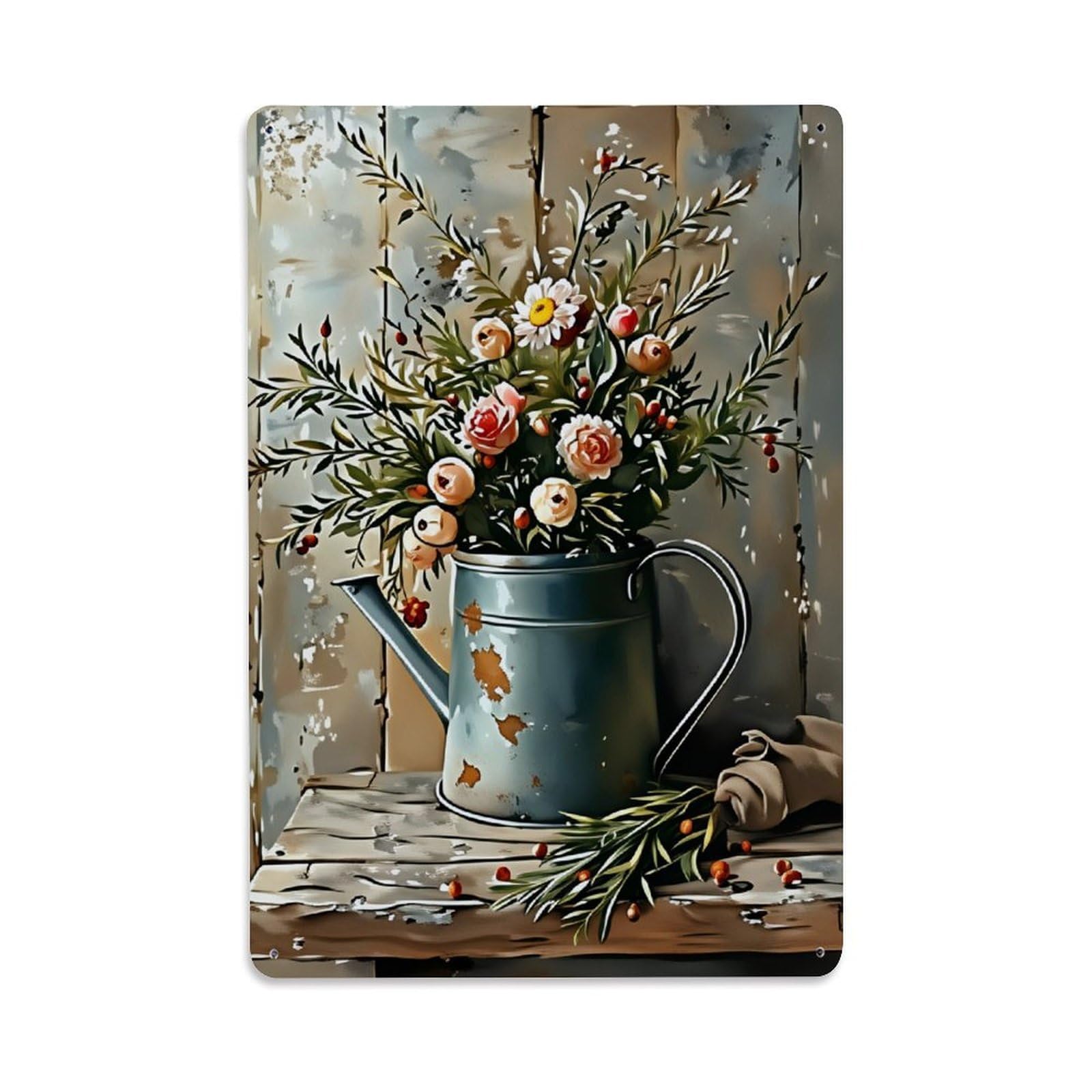 Enderetf Vintage Floral Arrangement In Rustic Jug Tin Sign Metal Poster, Home Bar Garage Man Cave Cafe Indoor & Outdoor Wall Decoration 8X12inches