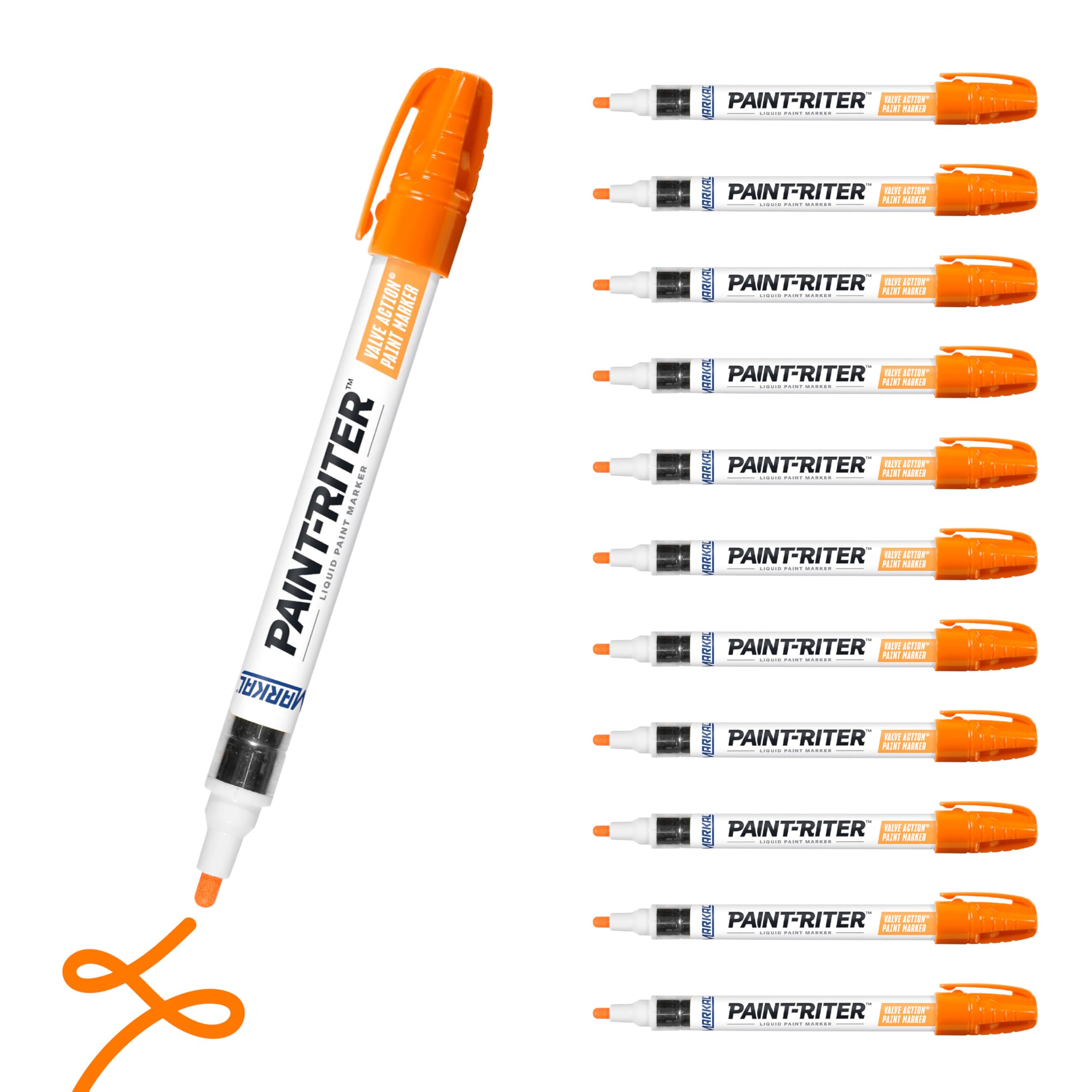 Markal 97052 Paint-Riter Valve Action Paint Marker with 1/8" Bullet Tip, Fluorescent Orange (12 Markers) (Pack of 2)