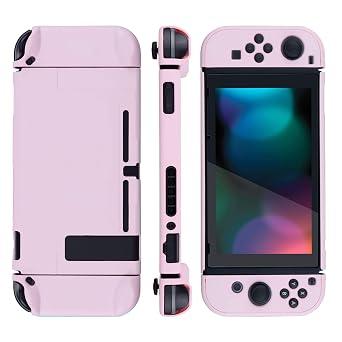 eXtremeRate PlayVital Back Cover for Nintendo Switch Console, NS Joycon Handheld Separable Protector Hard Shell, Dockable Protective Case for Nintendo Switch - Peach Blossom Pink (NOT for Switch 2)