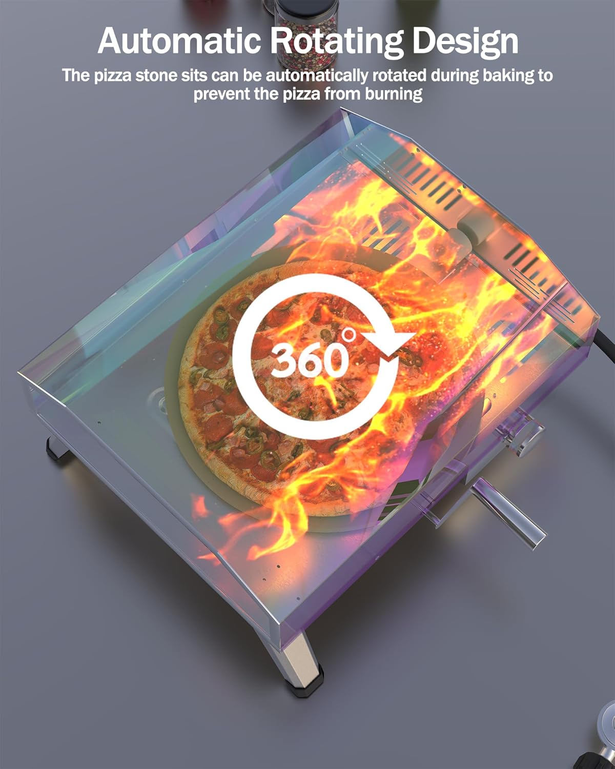 16"Gas Outdoor Pizza Oven, Automatic Rotating Portable Pizza Maker, [1000°F] [8000W] Quickly Bake Stainless Steel Rotatable Pizza Grill with Foldable Legs for Outdoor Cooking Camping