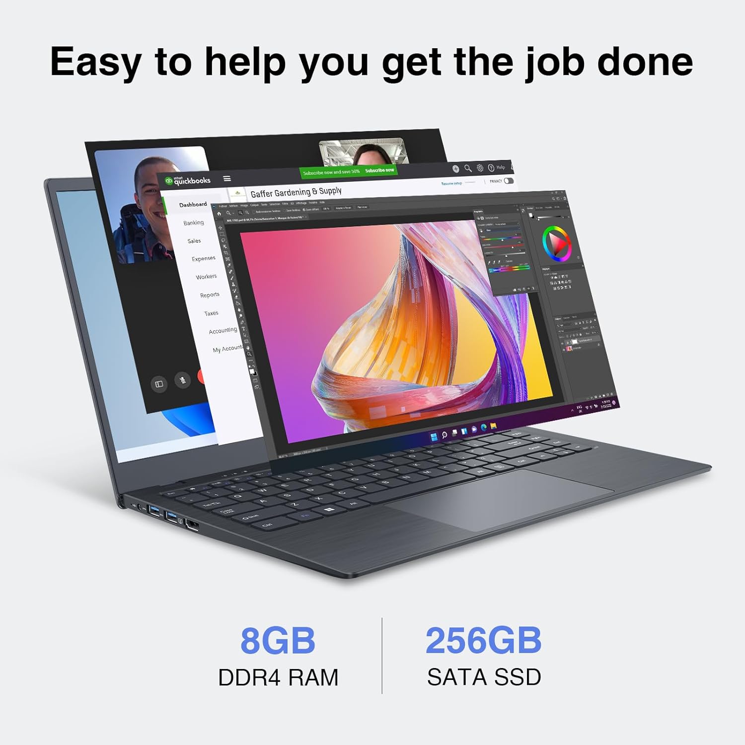 Laptop Computer, 8GB DDR4 RAM/256GB SSD, Celeron J4005 Processor, 14 Inch FHD Display, Thin & Portable Notebook PC, 2.4G/5G WiFi and Bluetooth 5.1