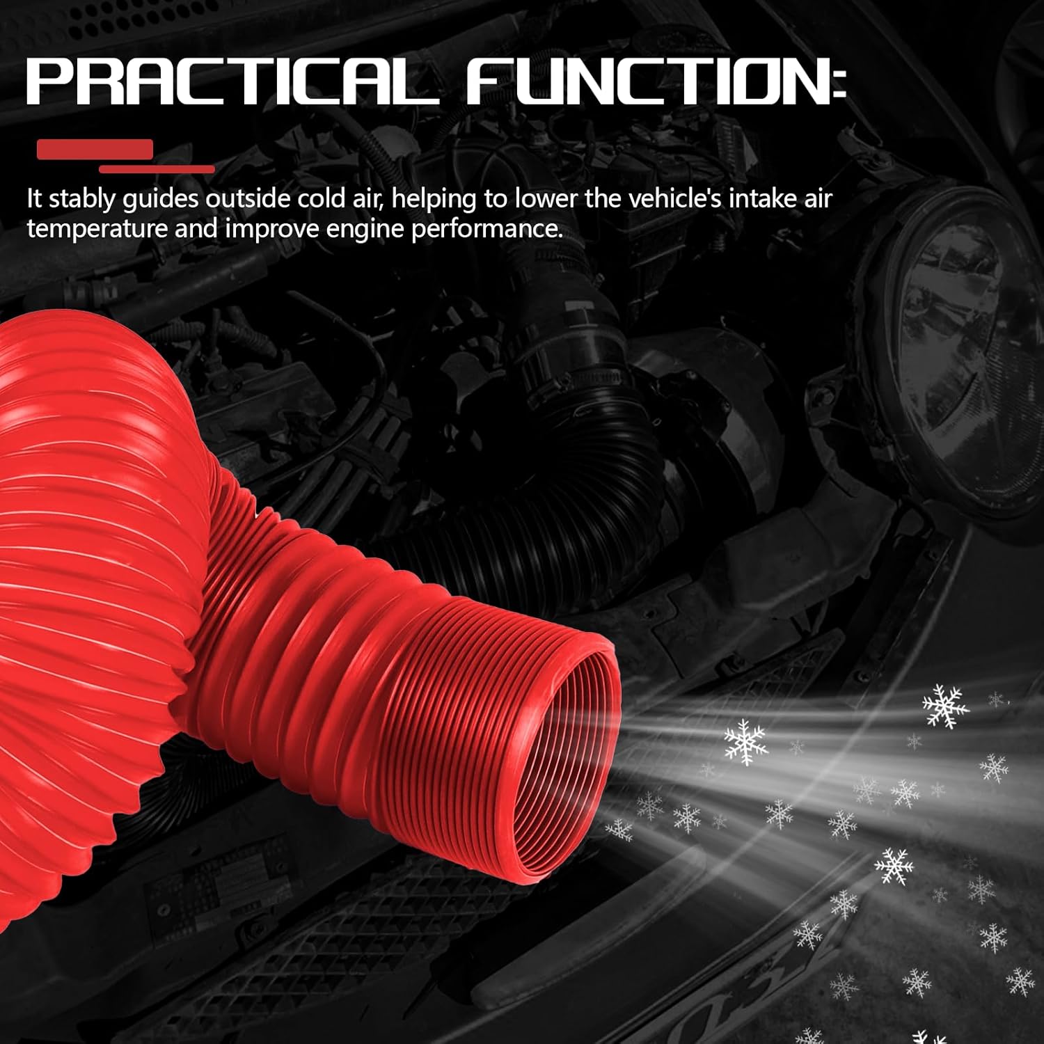 Car Air Intake Hose, ID 76mm/3 Inch Automotive Feed Pipe Replacement, Flexible Car Cold Air Duct Hose, Length Retractable to 39.4 Inch, Adjustable Vehicle Duct Hoses Tube Pipe (Red)