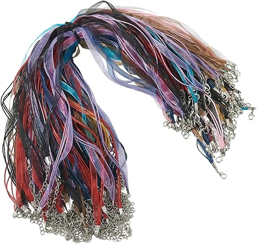 Beadthoven - 100 hebras de cinta de múltiples hebras con 3 bucles, cordón encerado, cinta de organza de aleación, cadenas de cierre de langosta para