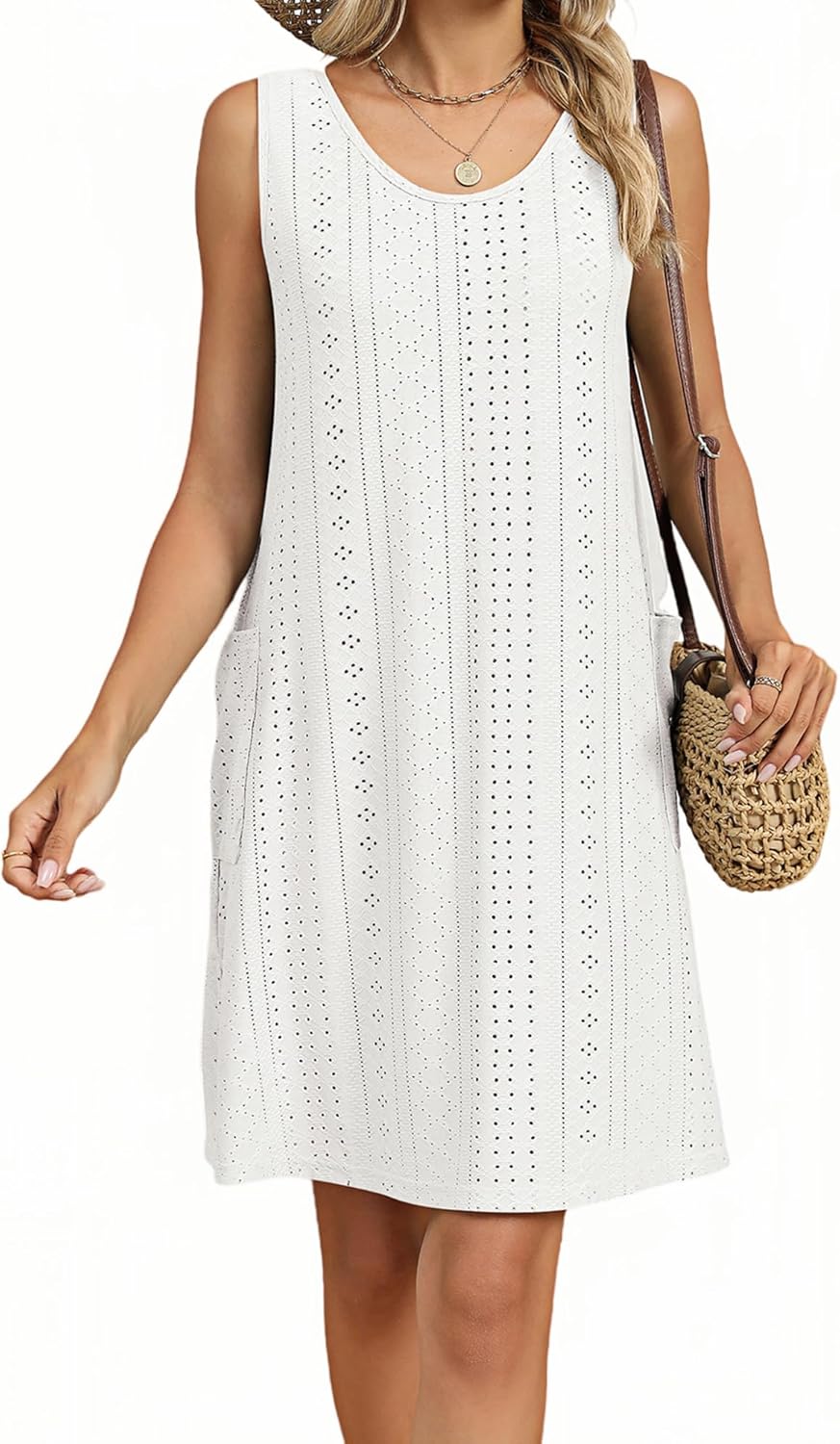 AELSON Women's Sleeveless Swimsuit Coverup 2025 Loose Beach Vacation Swimwear Cover Ups Summer Mini Dress Sundresses - Image 2