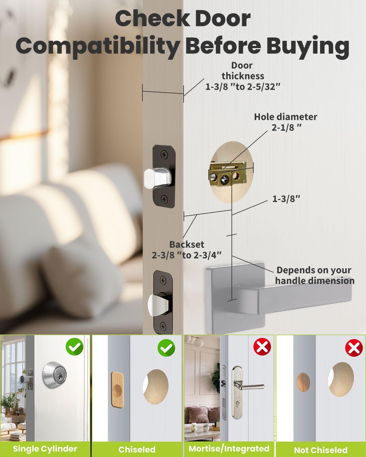 MENDOCK UF03 Smart Lock door compatibility diagram
