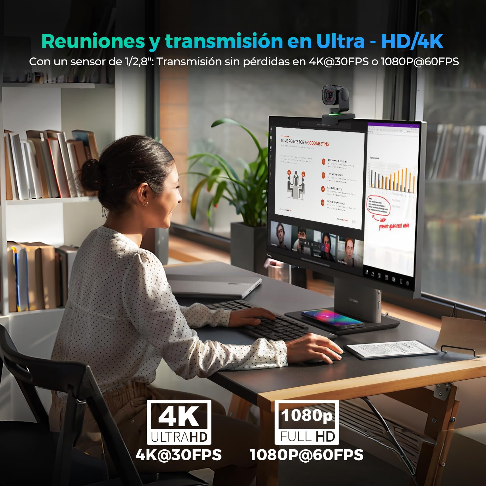 Angetube Webcam 4K con Control por Gestos y Seguimiento AI – Webcam PTZ USB 3.0 para Streaming con micrófonos duales y reducción de Ruido, Enfoque automático TOF, 1080P 60FPS, HDR, para PC/Laptop/Mac