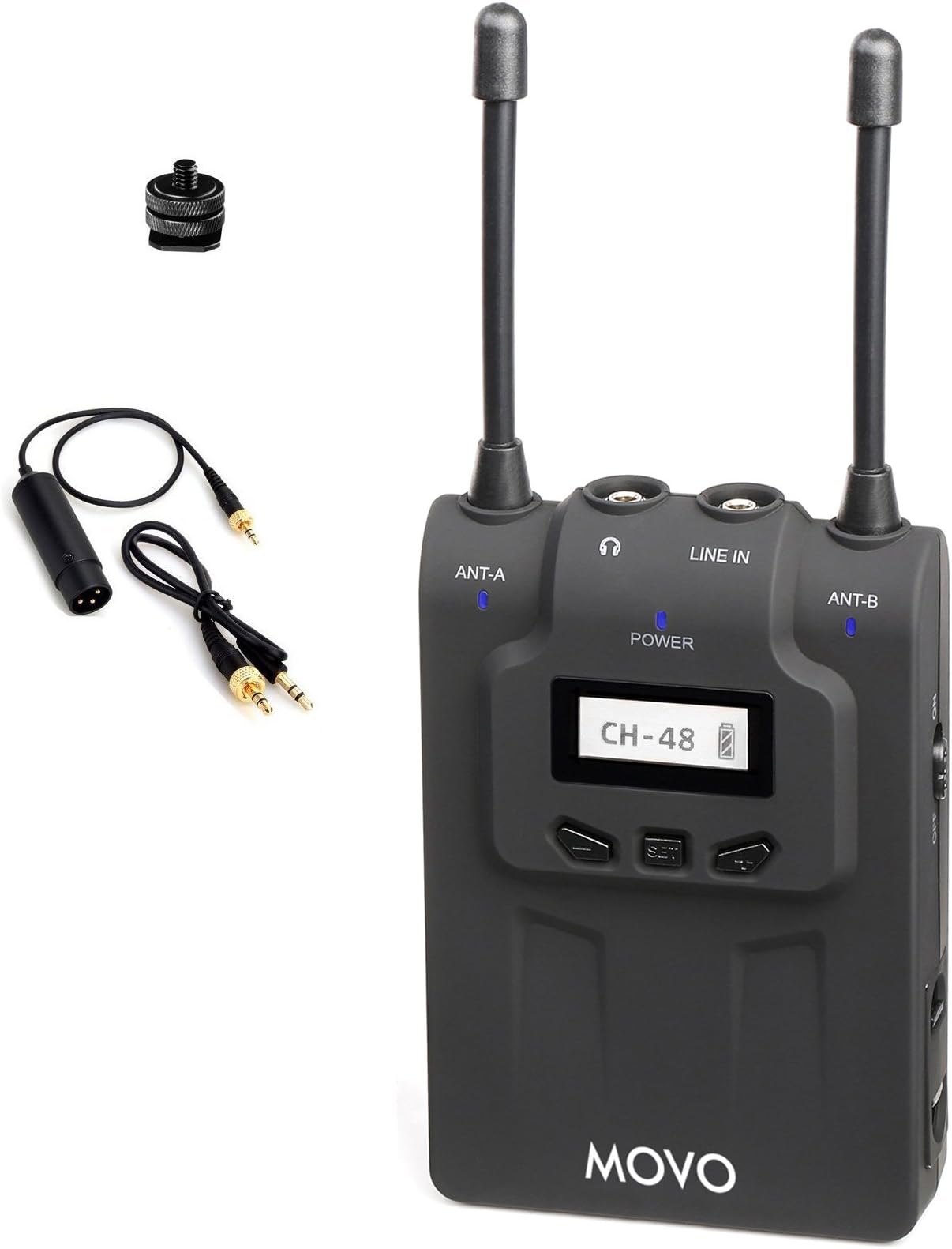 Movo WRX8 48-Channel UHF Wireless Portable Receiver with Camera Mount and XLR / 3.5mm Outputs for The WMIC80 Wireless Microphone System