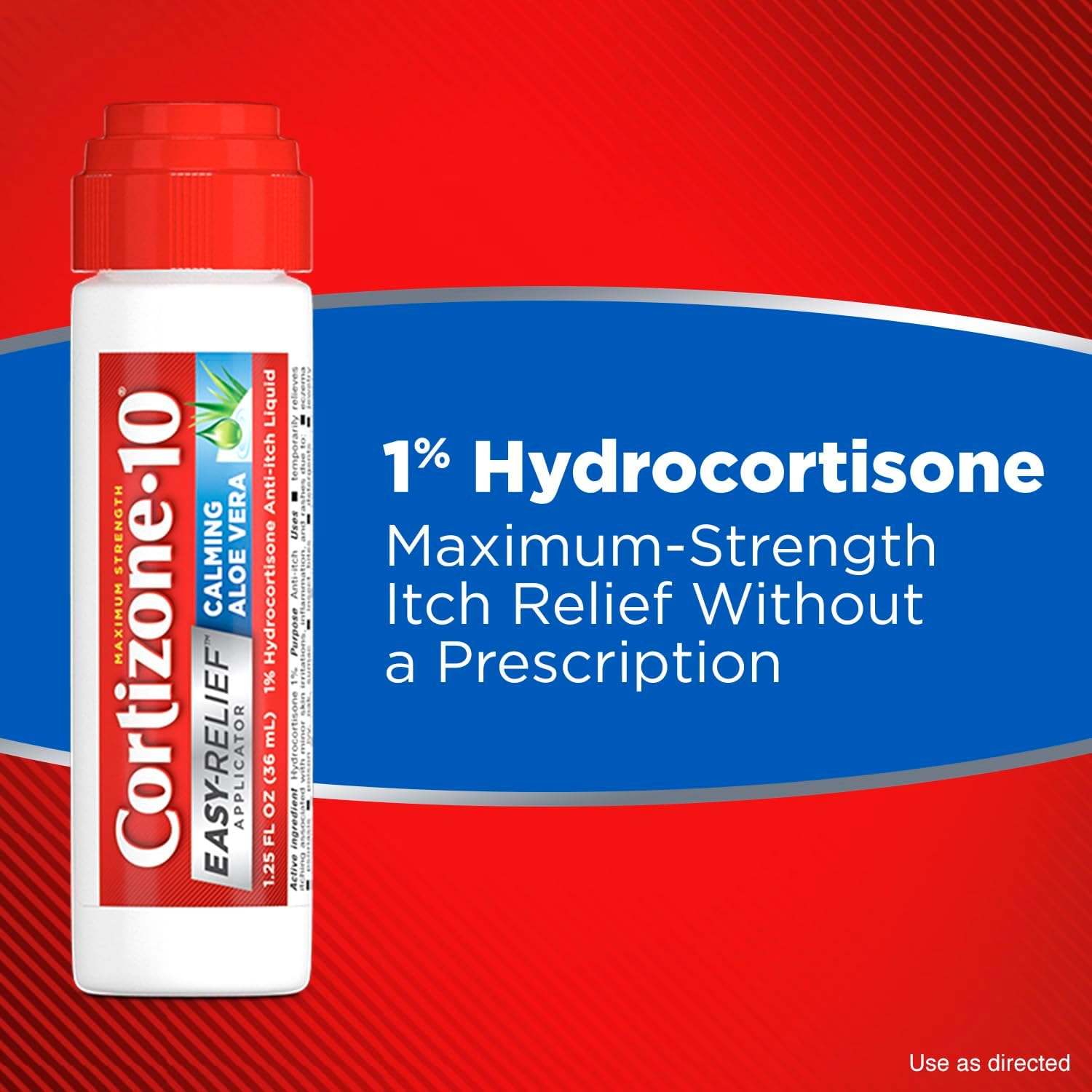 Cortizone-10 Maximum Strength Soothing Aloe Itch Relief No Mess Applicator, 1% Hydrocortisone, Fast-Acting, Anti-Itch Liquid for Bug Bites, Rash, Eczema, Psoriasis, 1.25 fl oz