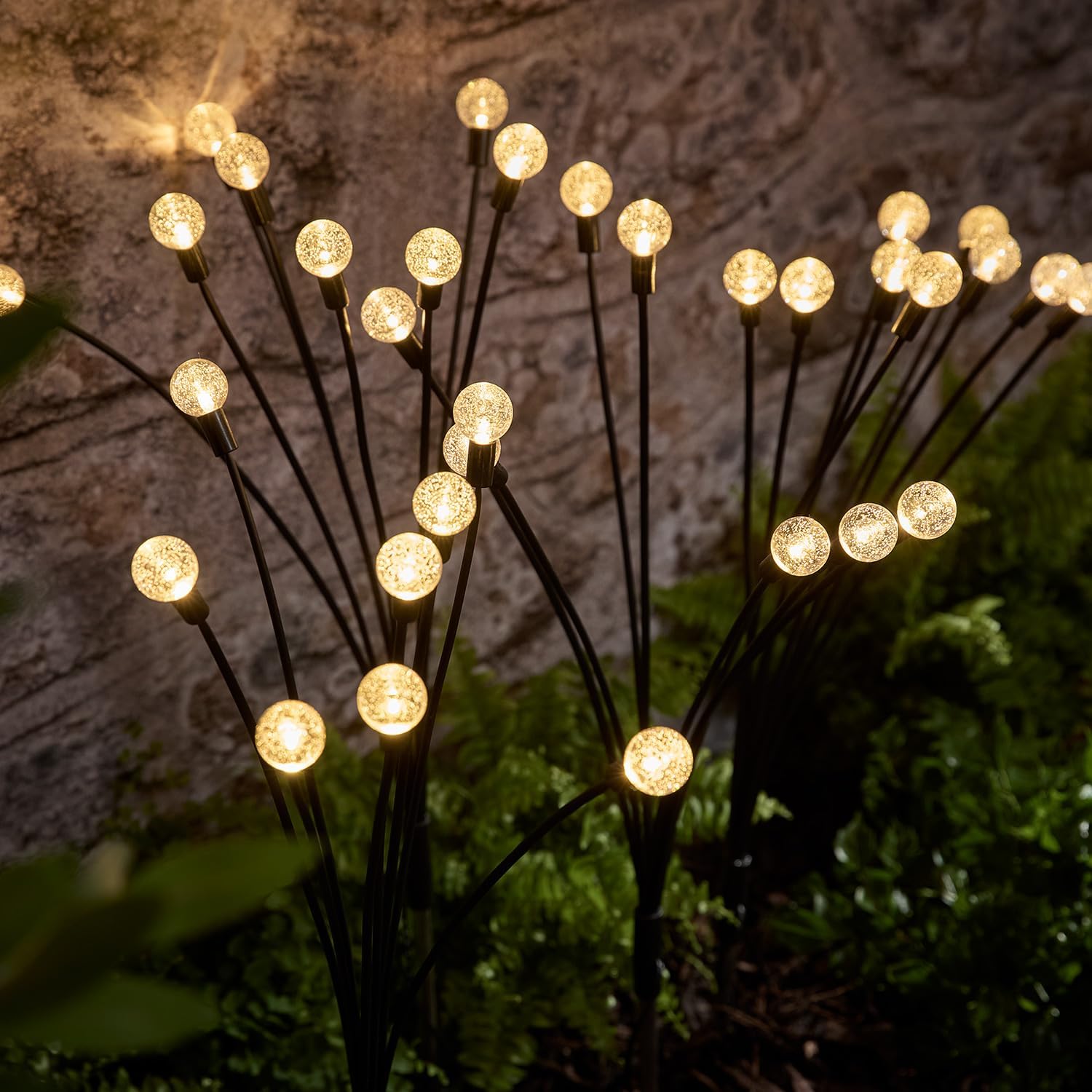 Lights4fun Set of 4 Solar Powered LED Wavy Bubble Garden Pathway Decorative Stake Lights Outdoor IP44 Rated