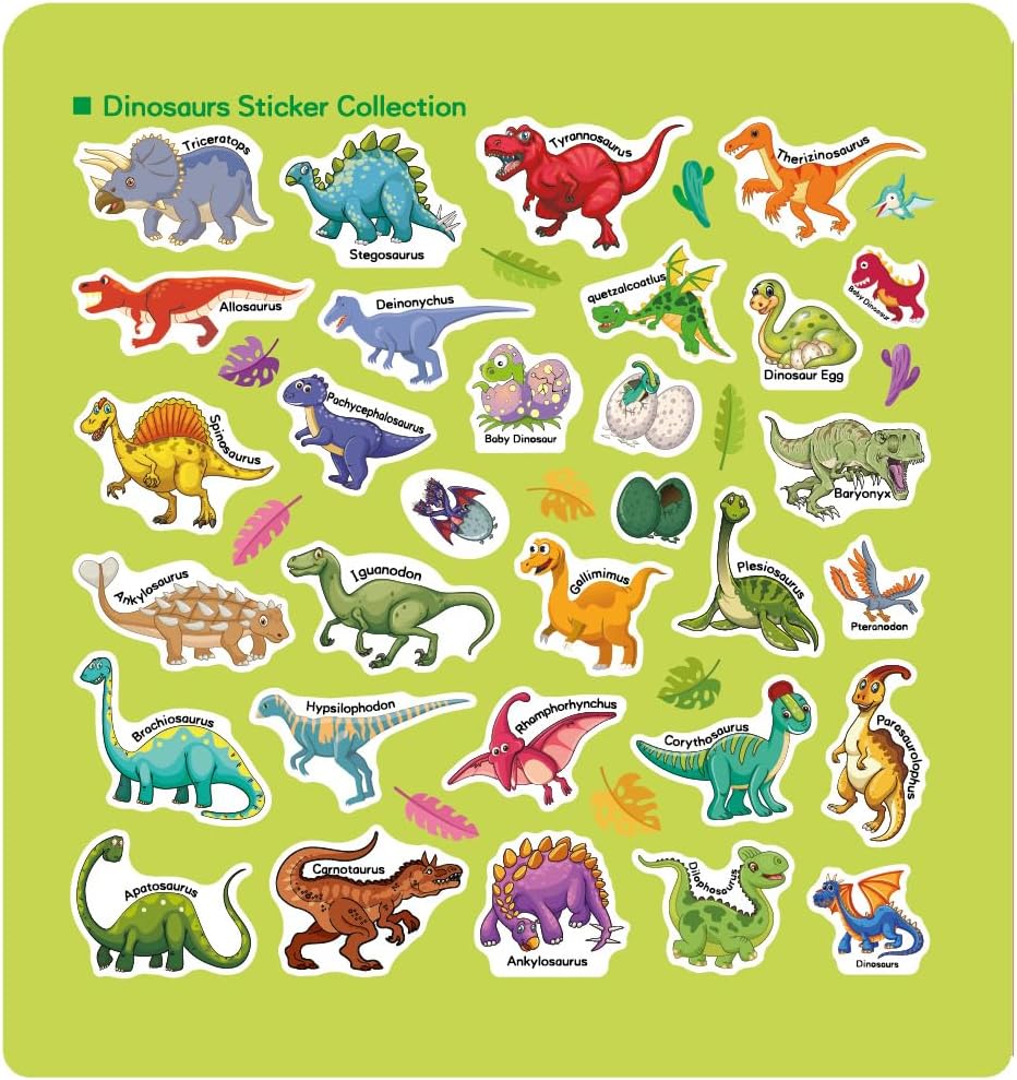 Puffy Stickers Books Big Size Reusable Cute Colorful Playful Portable Kids Educational Parent-Child DIY Toys Waterproof No Cuts for Accompanying Children Cultivating Intelligence (Dinosaurs)