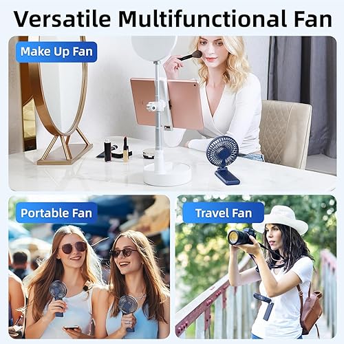 Miniatura 7 de Súper delgado ventilador de mano portátil, flujo de aire fuerte mejorado 2025, 20 horas de funcionamiento, 5000 mAh, plegable en 180, 5 velocidades,