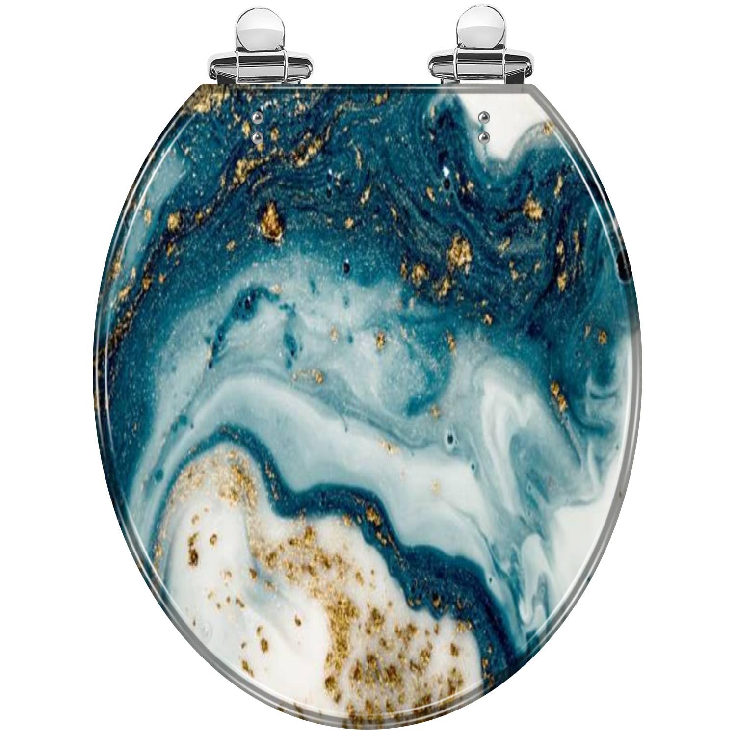 Round Toilet Seat Ancient oriental Natural luxury swirls marble agate Resin Toilet Seat with Quietly Close Quick Release Hinges Decorative Toilet Seat with Cover Easy to Clean and Install