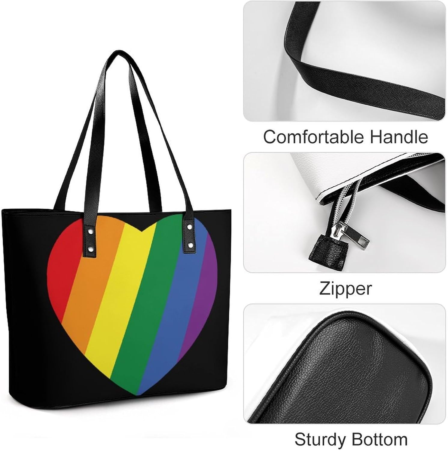 Rainbow Heart LGBTQ Proud Women's Tote Leather Handbag Shoulder Bag Purse for Shopping Travel