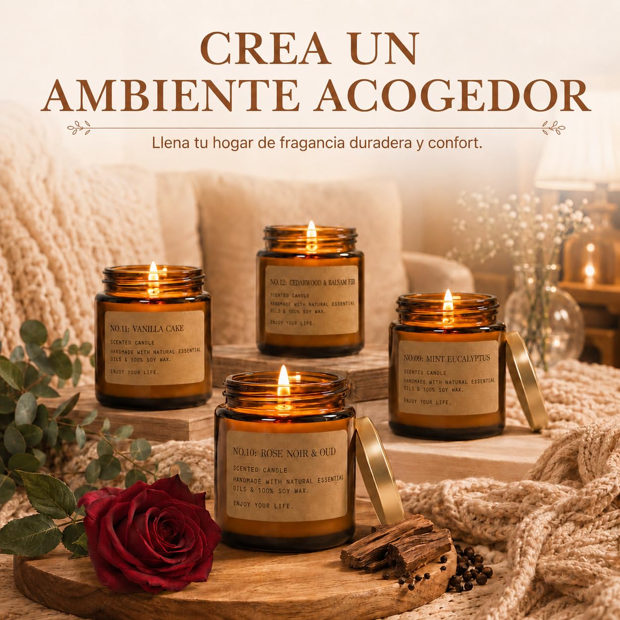 Velas Aromáticas, 12 Velas Perfumadas de Cera de Soja Natural, Vela Aromatica, 300 Horas de Duración - Regalo Original para Mujer en Navidad, Día de la Madre, San Valentín y Cumpleaños