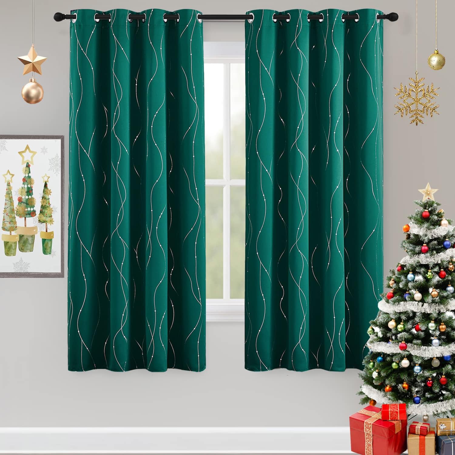 StangH Christmas Decor Curtains Dark Green Blackout