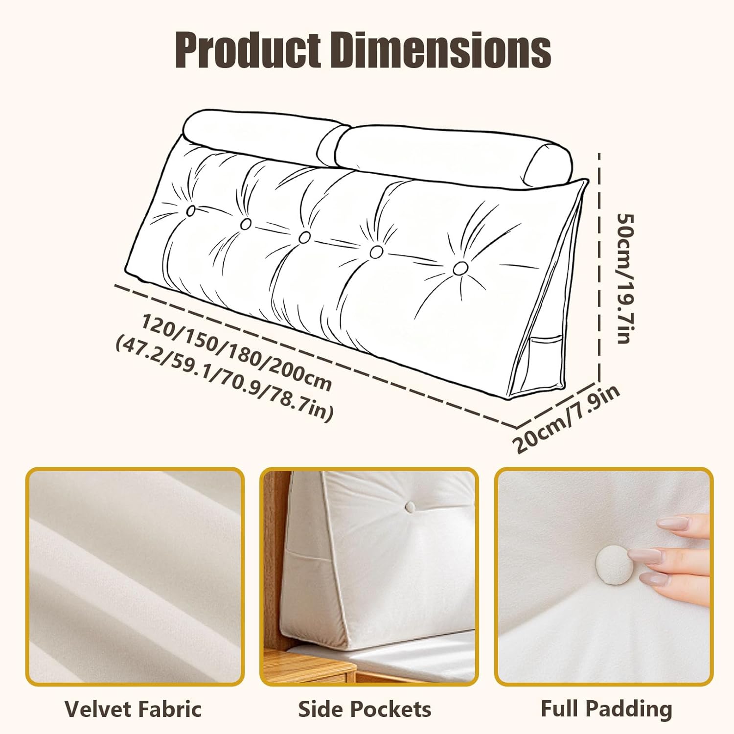 ベッドに座るためのヘッドボード枕、腰椎サポートとポケット付きのウェッジシェイプ、ソファフロア寮用の人間工学に基づいた背もたれ