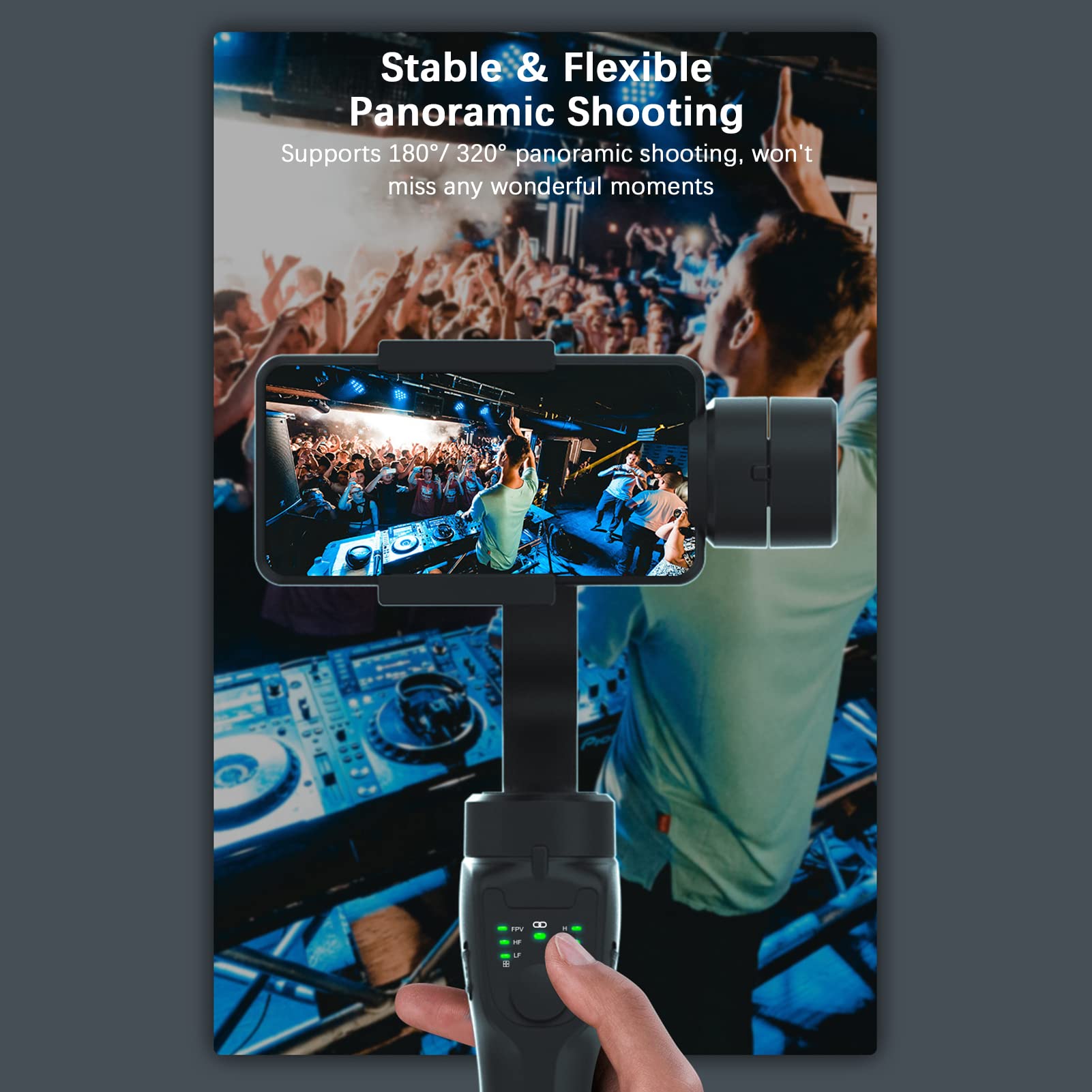 Stabilisateur portatif à 3 axes pour smartphone - Batterie intégrée anti-secousses avec trépied - Utilisation verticale horizontale - Connexion BT de remplacement pour