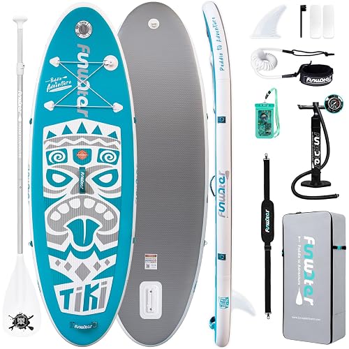 FunWater Inflatable Stand Up Paddle Board with Beginners SUP Accessories | 10'6'' SUP,Anti-Slip EVA Deck,200-450lbs Capacity/Big Fin，Inflatable Paddle Boards for Adults & Youth of All Skill Levels