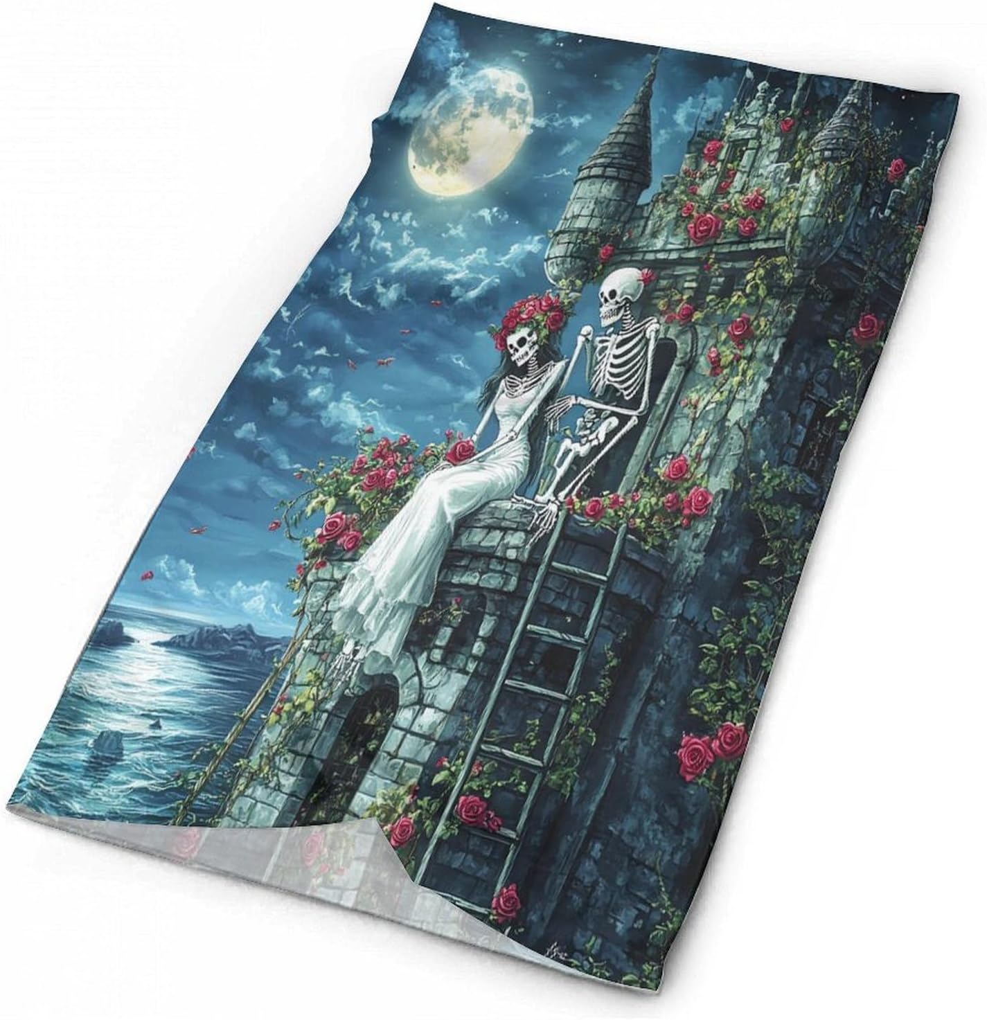 Romantic Gothic Skeleton Lovers Castle Face Cover Neck Gaiters for Men Women Sun Protection Mask Scarf Hiking Bandana
