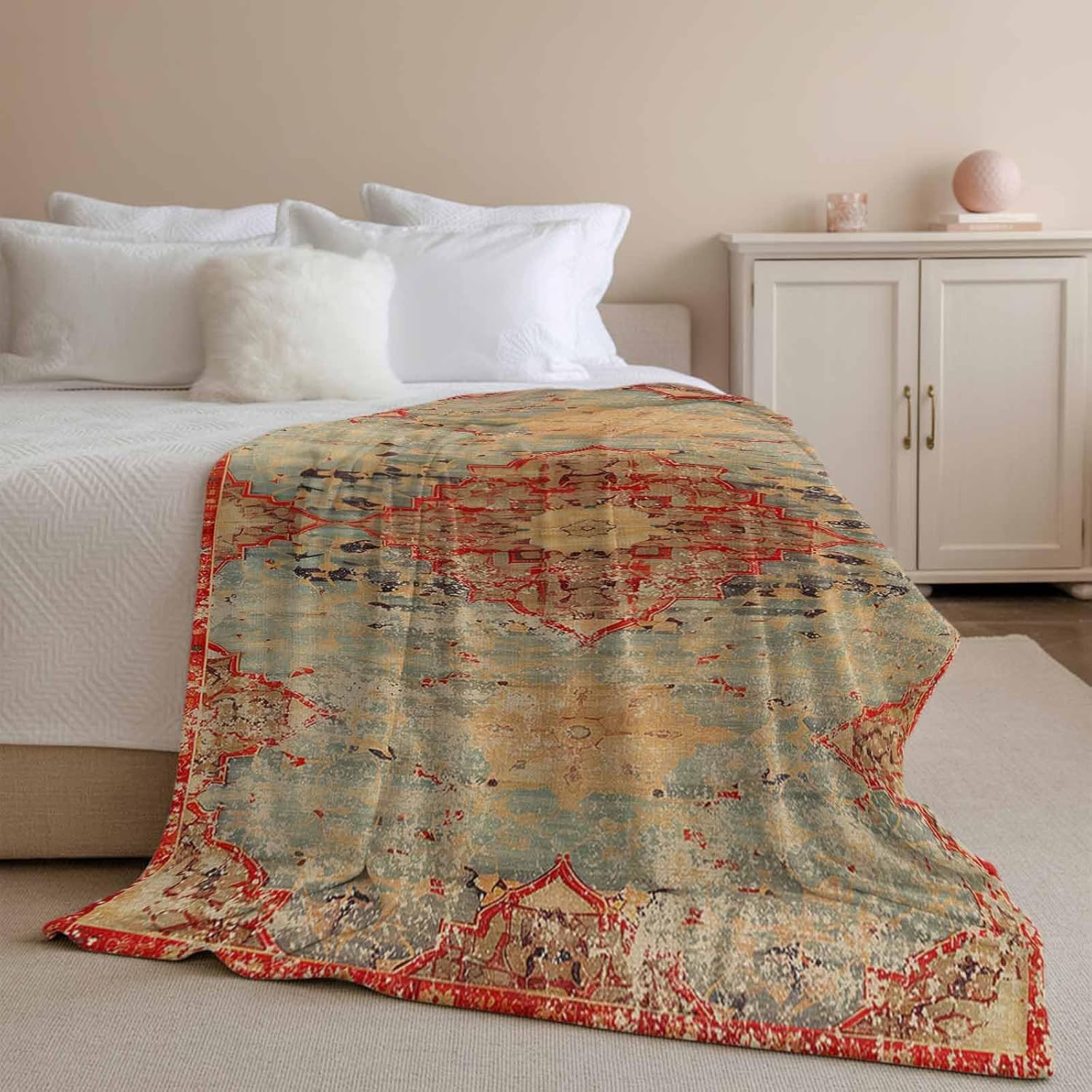 Western Rustic, Flannel Fleece Throw Blanket for Couch Chair Sofa Bed, Lightweight Soft Blanket for Women Men, Vintage Shabby Chic Tribal Patterns Ethnic Warm Cozy Blankets for All Season 50" x 60"