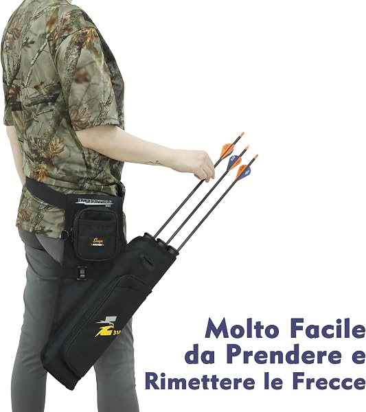 Sunya faretra per frecce Arco. Include 3 Tubi portafrecce, Tasche per Accessori e Cintura. Adatto per Archi Compound e recurve. - 5
