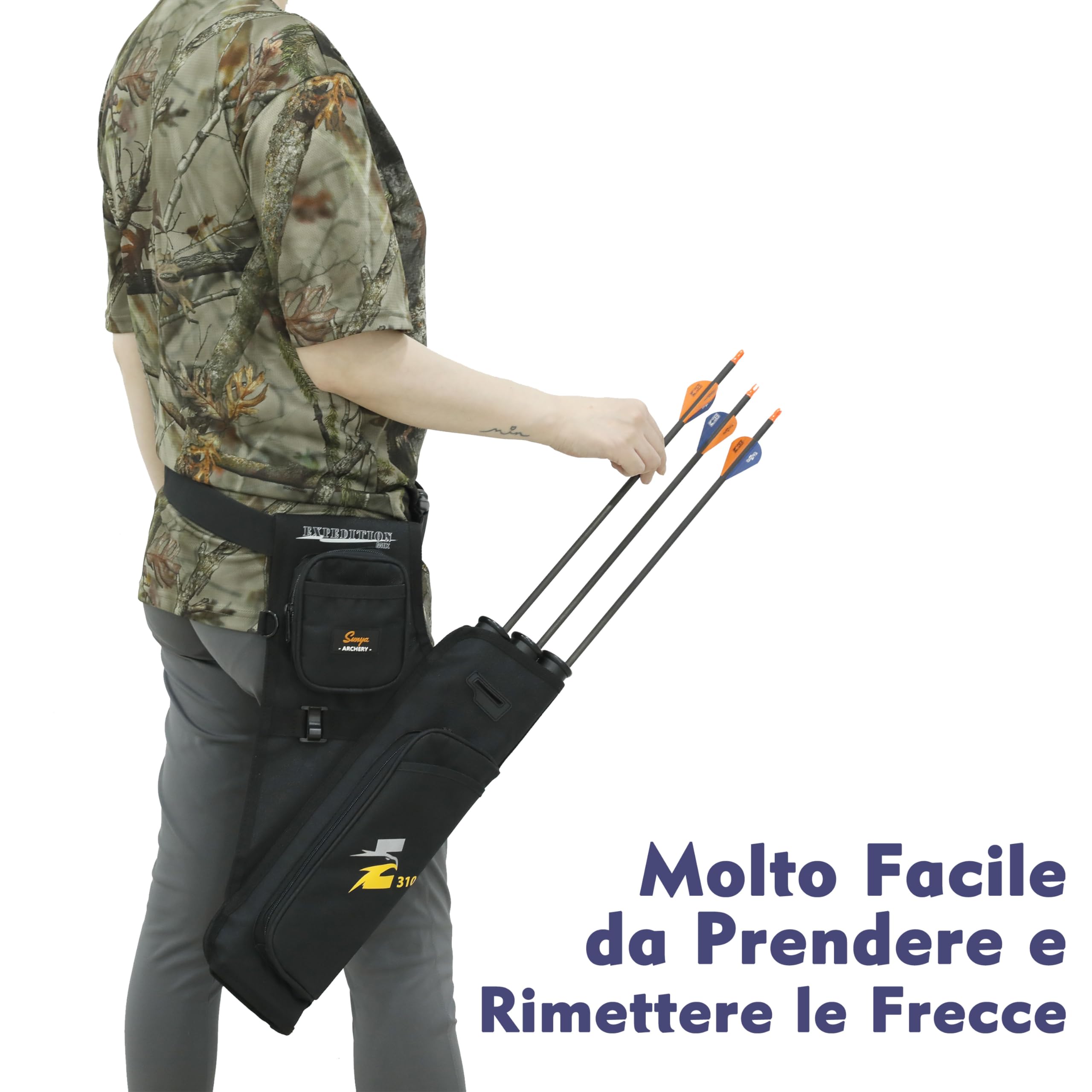 Sunya faretra per frecce Arco. Include 3 Tubi portafrecce, Tasche per Accessori e Cintura. Adatto per Archi Compound e recurve. - 5