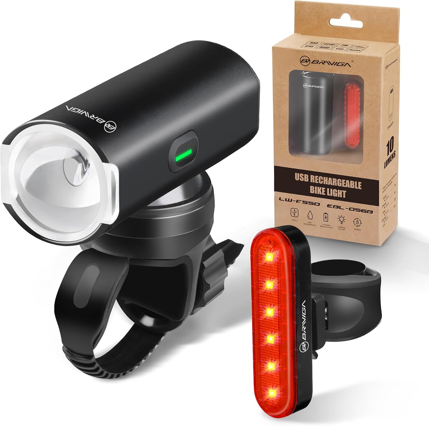 USB Rechargeable Bike Lights Front and Back, 550 Lumen Alloy LED Bicycle Headlight & Taillight for Night Riding, Waterproof USB Charging Mountain Bike Accessories for Adults & Kids, Easy Mount