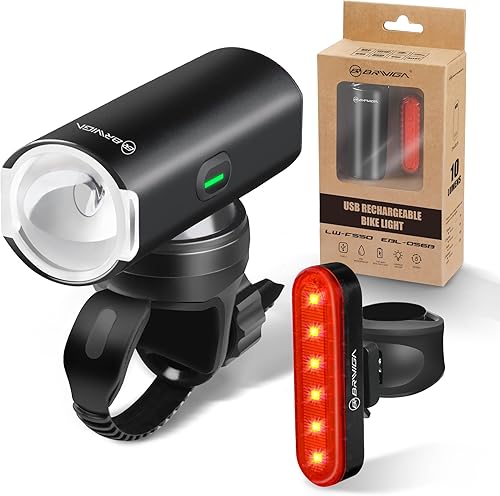 Luces de bicicleta recargables USB delanteras y traseras, 550 lúmenes de aleación LED para bicicleta y luz trasera para montar por la noche,