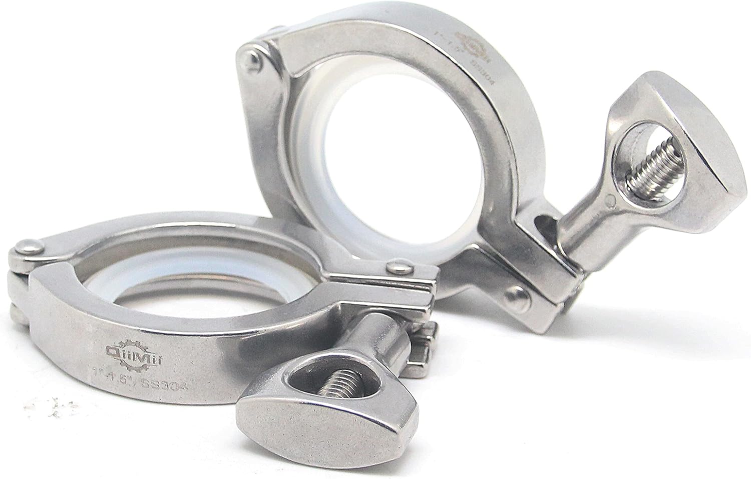 QiiMii 13MHHM Stainless Steel 304 Single Pin Heavy Duty Tri Clamp with Wing Nut for Ferrule TC 1.5"(2 Pack) (1.5 Inch)