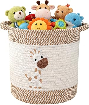 Laundry Basket for Hampers, Woven Cotton Rope Toy Storage Basket with Handle, Toy Basket Room Storage Baskets for Living Room, Bedroom 30 x 30 cm Large, Giraffe