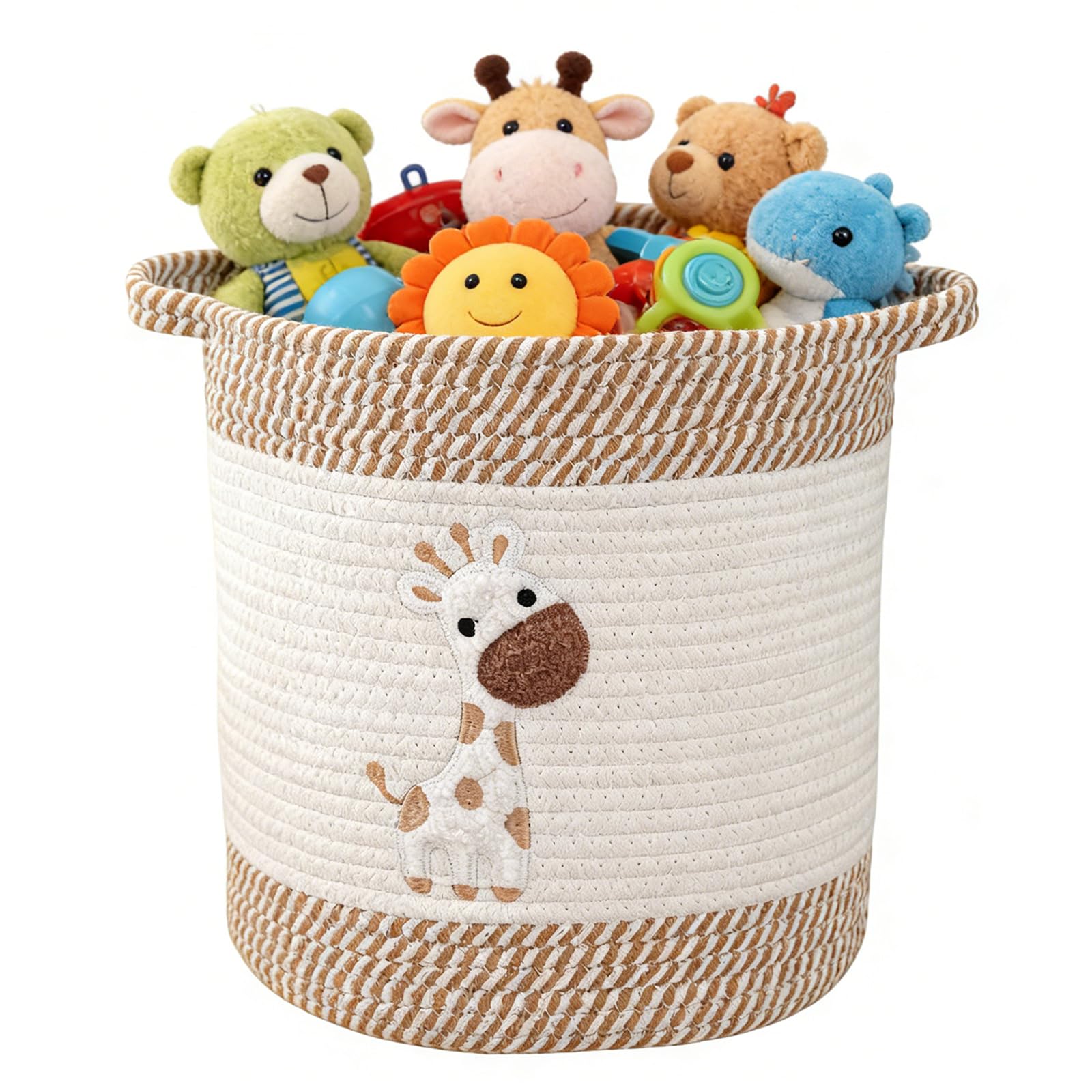 Laundry Basket for Hampers, Woven Cotton Rope Toy Storage Basket with Handle, Toy Basket Room Storage Baskets for Living Room, Bedroom 30 x 30 cm (Large, Giraffe)