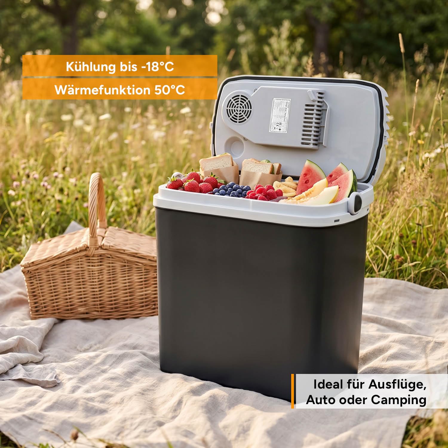 TZS First Austria Thermoelektrische Kühlbox 24L 3-fach Stromversorgung USB-C PD 3.0 52W Kühlen & Wärmen Schwarz/Grau