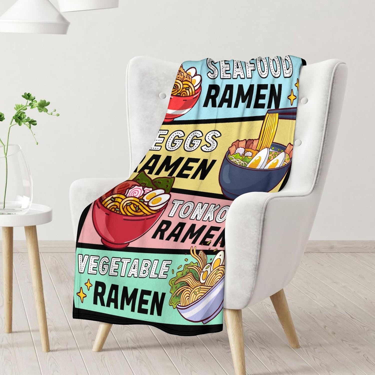 Ramen Gifts for Ramen Lovers Teens Kids Adults, Cute Throw Blanket for Girls Boys, 50 x 60 Inches Black Soft Fuzzy Ramen Blankets for Couch Bed Sofa Travel