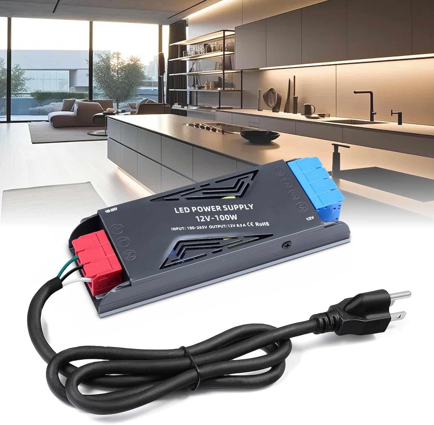 LED Power Supply 12V 100W with Plug, BRIMETI LED Driver 8,3A Transformer AC 120V to 12V DC Low Voltage Switching Converter Constant Voltage Ultra Slim Adapter for Strip Light Cabinet Lights