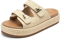 DREAMPAIRS Women's Raffia Platform Wedge Sandals - Comfortable Espadrille Summer Beach Slides with Adjustable Buckle